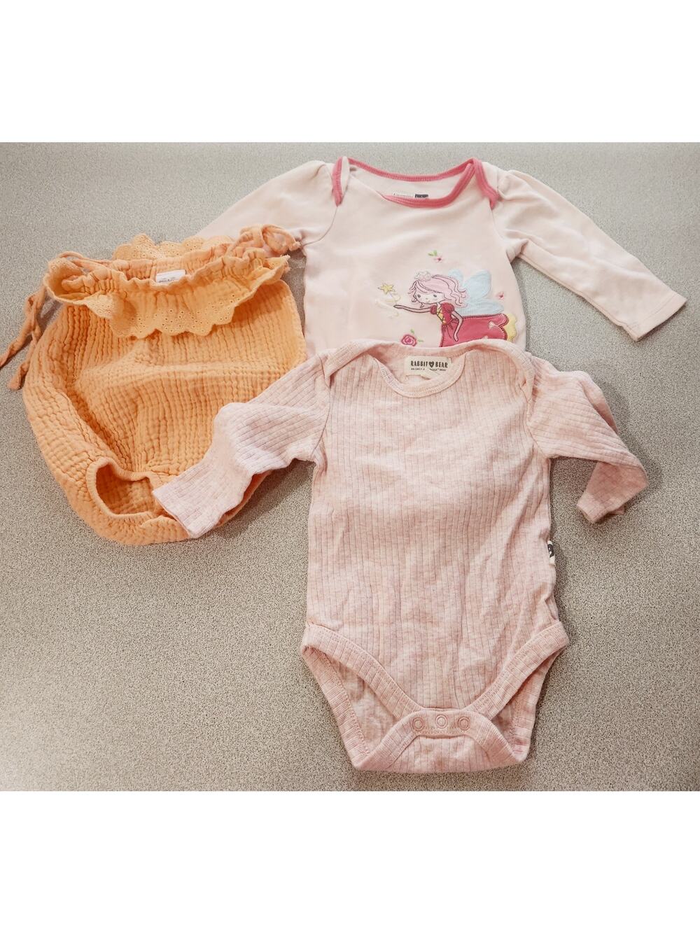 Pink Orange 3 Pieces Baby Girl Bodysuit Romper 3 Month